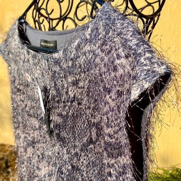 BANANA REPUBLIC ABSTRACT SNAKE SKIN PRINT FRINGE EYELASH BLACK & GRAY TOP S NWT - Picture 12 of 16